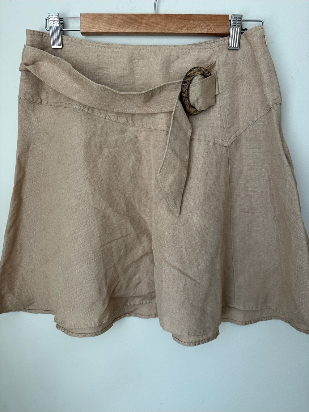 Free People Tan Linen-Blend A-Line Skort with Tie Belt